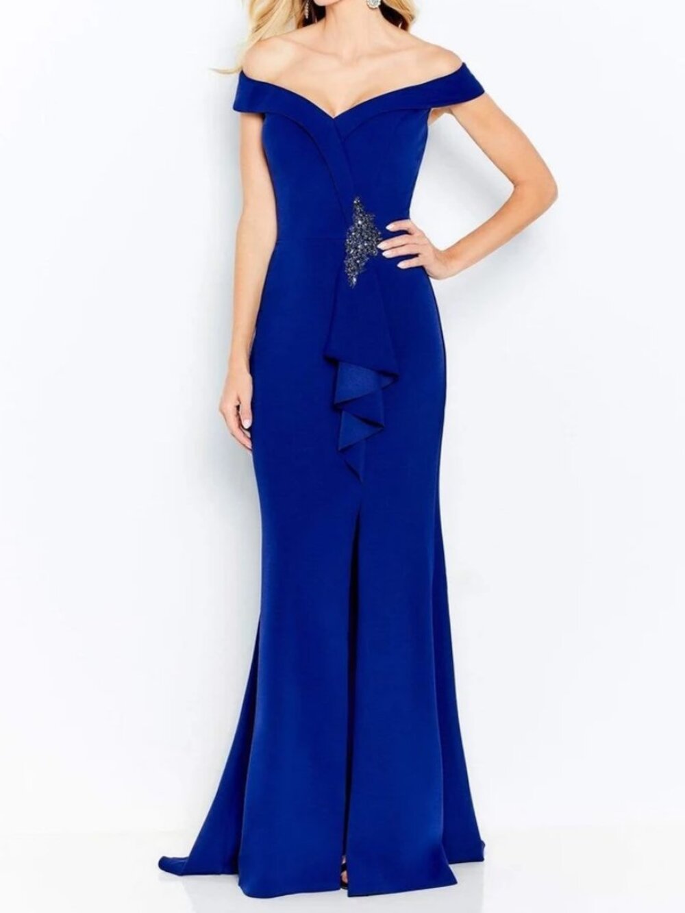 SALE NWT Cameron Blake 120614W Stretch Prom Dress Navy Blue size 4